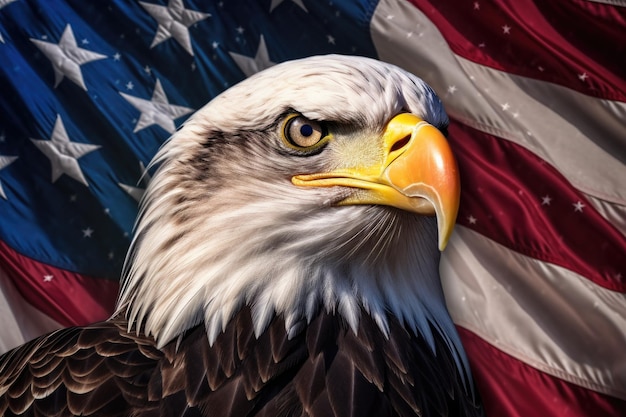 Majestic eagle with american flag background created with generative ai