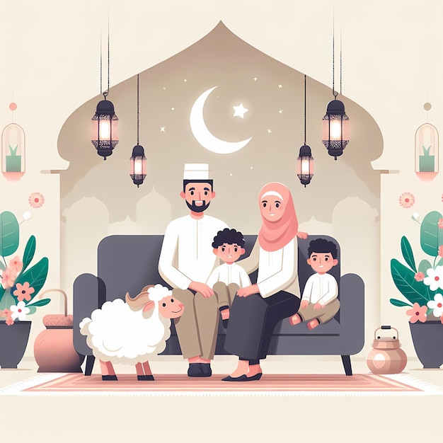 Majestic Eid alAdha Celebration Vibrant Illustration of Festive Traditions