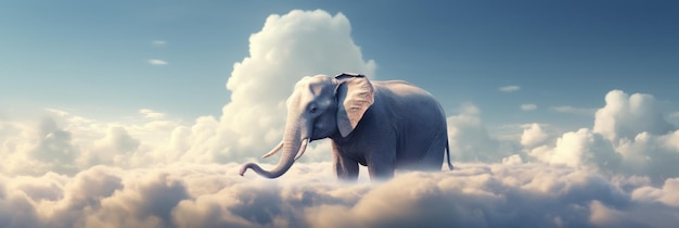 Majestic elephant on cloudscape fantasy sky journey surreal artwork generative ai