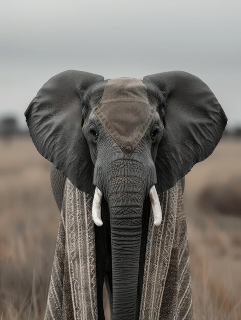 Photo majestic elephant wearing traditional nigerian agbada in savanna landscape