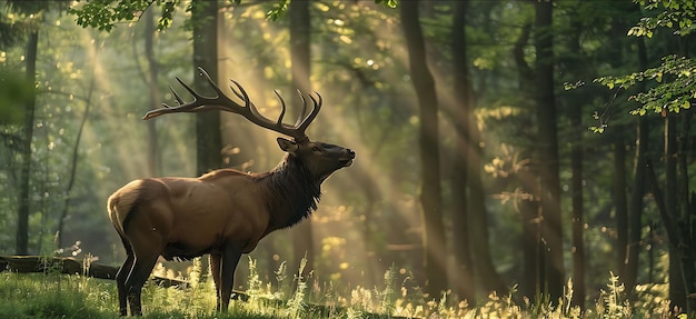 Majestic elk bugling a forest clearing capturing the essence of nature and wildlife