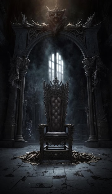 Majestic fantastic throne in the castle of the darkness generative AI