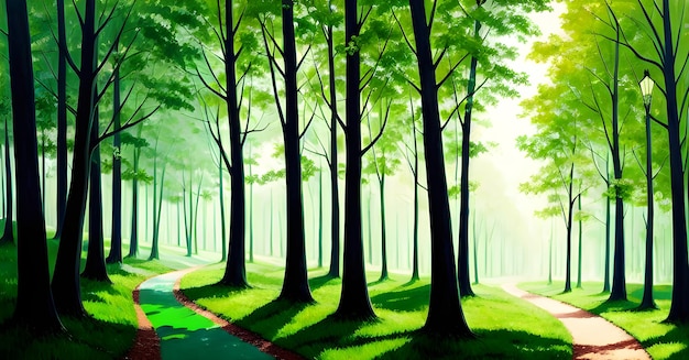 Majestic fantasy fairy tale scenery forest jungle Digital painting background Generative AI