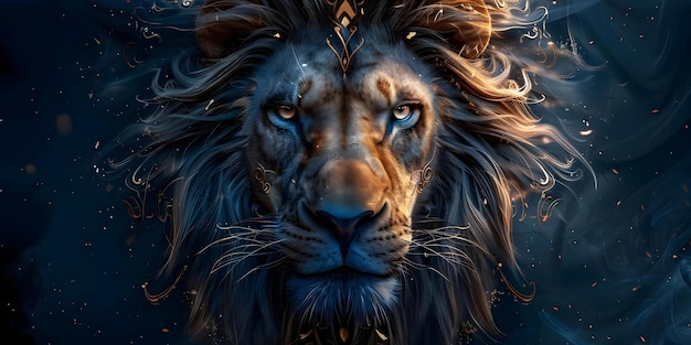 Majestic Fantasy Lion Head with Intricate Design on Dark Background Concept Fantasy Art Lion Head Dark Background Intricate Design Majestic Theme