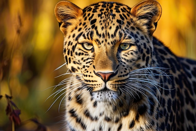 Majestic Feline Beast. Portrait of the Amur Leopard - a Big Cat Predator with Captivating Head