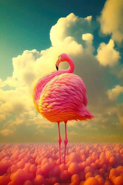 Photo majestic flamingo amidst a cloudscape