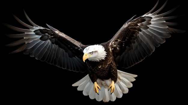 Majestic Flight of the American Icon A Dynamic Bald Eagle Soaring Through Clear Skies