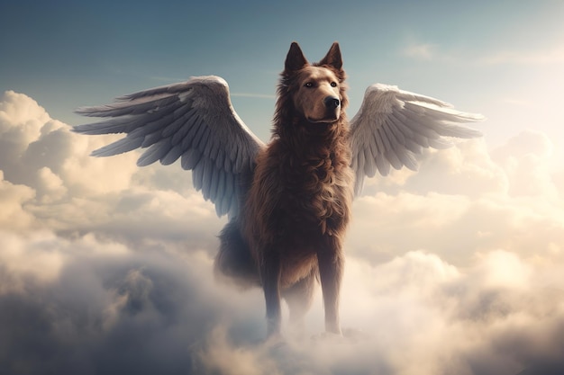 Majestic flying dog soaring through the skies symbol of strength and freedom Generative AI