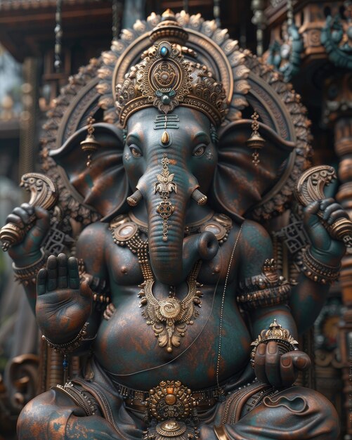 Majestic Ganesh Statue Adorned in Bronze