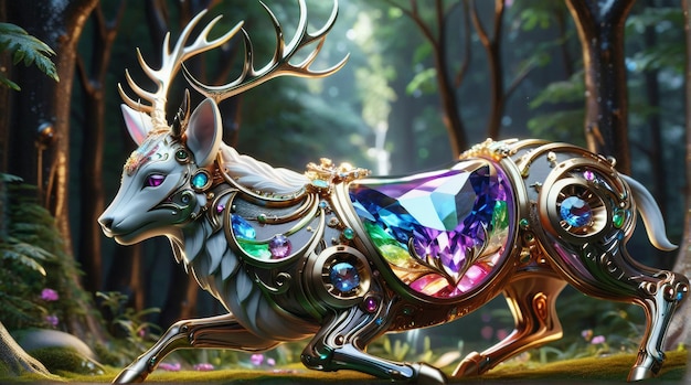 Majestic Gemstone Deer in Enchanted Forest