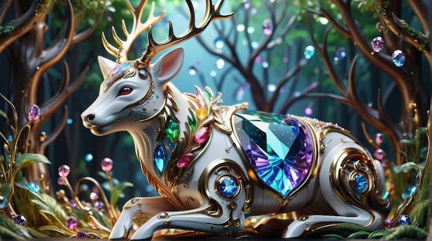 Majestic Gemstone Deer in Enchanted Forest