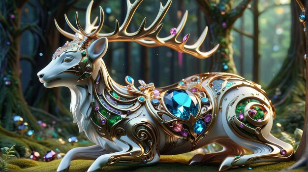 Majestic Gemstone Deer in Enchanted Forest