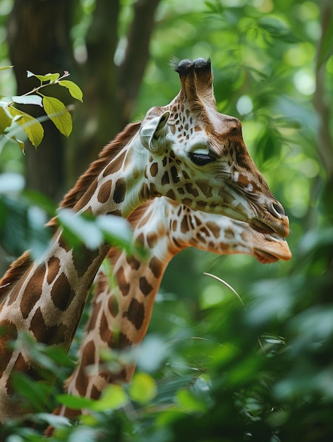 Photo majestic giraffes in lush greenery wildlife in natural habitat