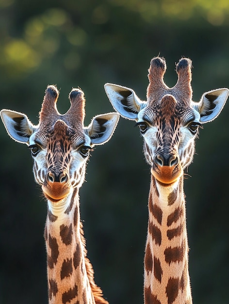 Photo majestic giraffes portrait closeup of two playful giraffes in natural habitat