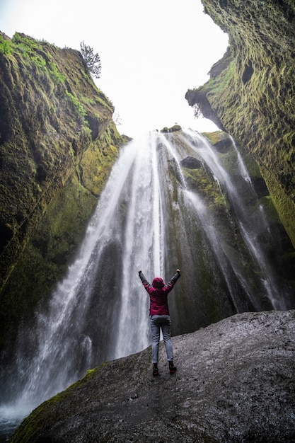 Majestic Gljufrabui waterfall cascade in Iceland