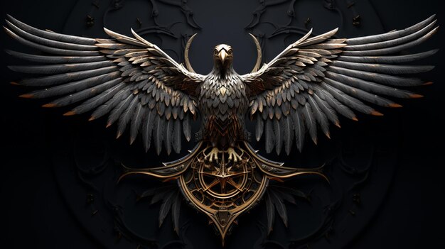 Majestic golden eagle wings unfold against a spectacular black backdrop capturing the essence of the Gilded Age