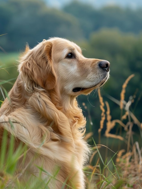 Photo majestic golden retriever in nature serene canine portrait