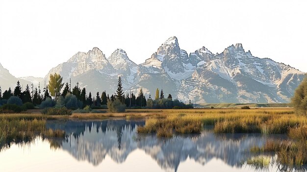 Majestic Grand Teton Mountains and Pond in Morning Light