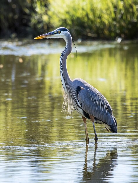 Majestic Great Blue Heron Standing in Tranquil Waters