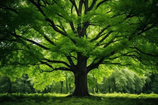 Majestic green canopy of an old oak tree