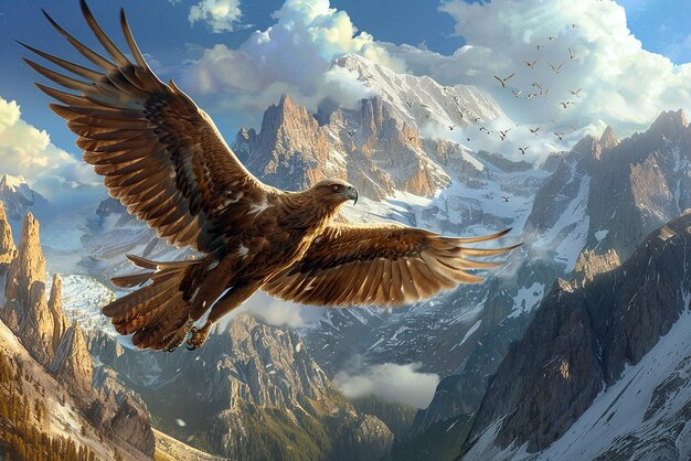 Photo majestic griffin soaring over powerful mountains