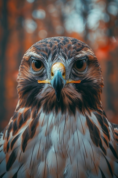 Majestic Hawk in Autumn Forest Close Up Portrait of a Hawk in its Natural Habitat with Stunning