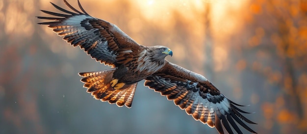 Majestic Hawk Soaring Against a Golden Sunset