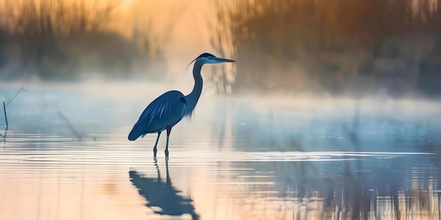 Majestic heron silhouette in water peaceful and elegant wildlife scene Concept Wildlife Photography Heron Silhouette Elegant Nature Scene