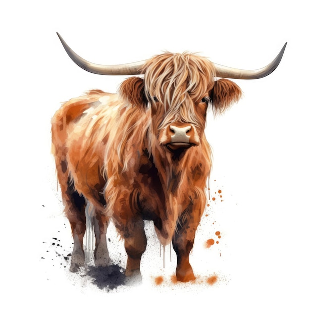 Majestic Highland Cow on White Background