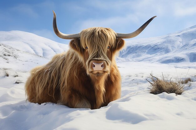 Majestic Highland Snowy Landscape with Realistic Cow