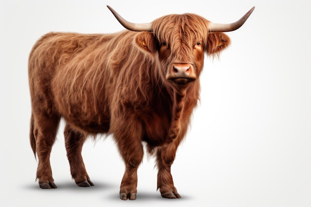 Majestic Horns Brown Cow Standing Tall White or PNG Transparent Background