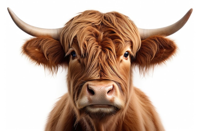 Majestic Horns A CloseUp of a Brown Cow White or PNG Transparent Background