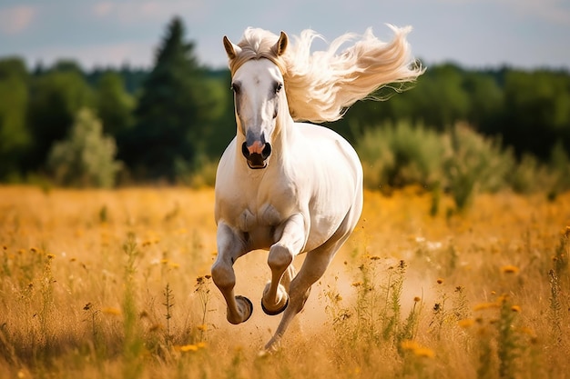 a majestic horse galloping freely in a field AI generated