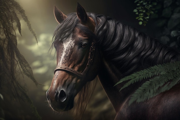 A Majestic Horse's Portrait in the Serene Forest