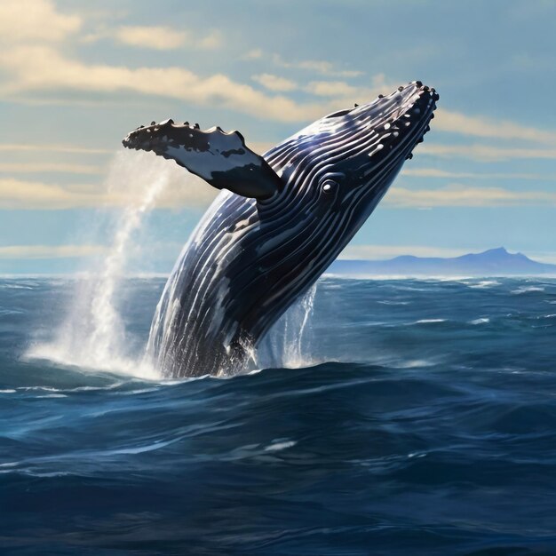 A majestic humpback whale breaches the oceans surface