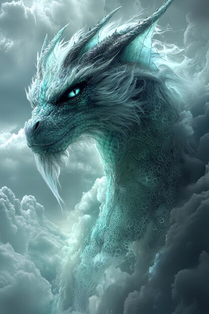 Majestic Ice Dragon Soaring Through the Clouds