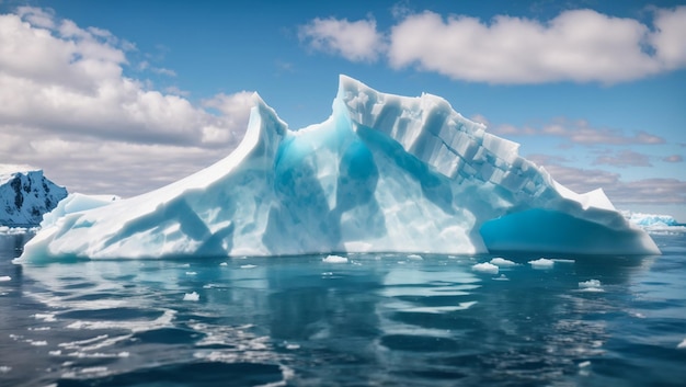 A majestic iceberg illuminated by the sun's rays floating in the icy arctic sea Ai Image