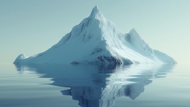 Majestic iceberg reflecting in calm ocean waters at dawn