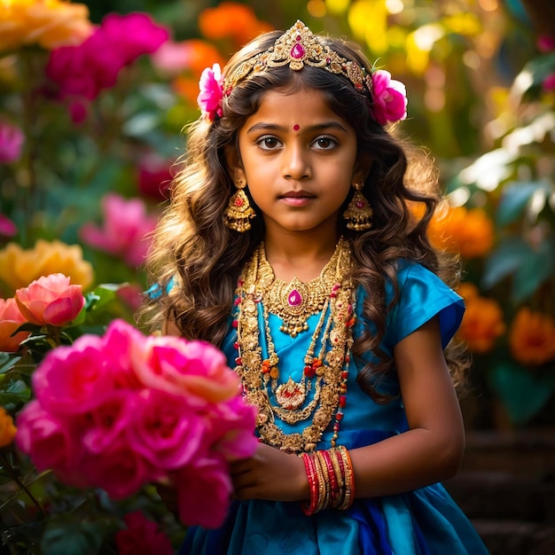 Majestic Indian Girl With Luxurious Gold Adornments Generated by AI