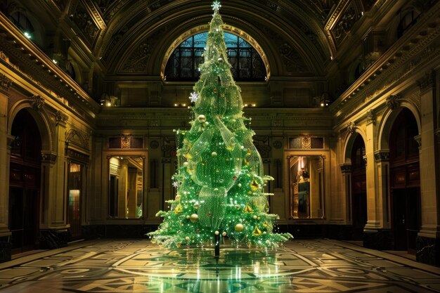 Majestic indoor christmas tree with festive lights