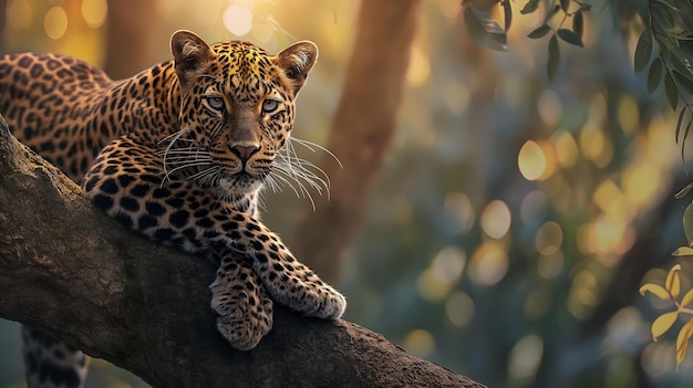 Majestic Jaguar Perched in a Mystical Forest Ambiance