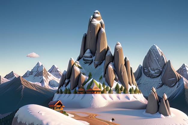 Majestic Kailash Parvat CloseUp Serene SnowCapped Peak in Detailed 3D Cartoon Scene