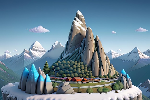 Majestic Kailash Parvat CloseUp Serene SnowCapped Peak in Detailed 3D Cartoon Scene