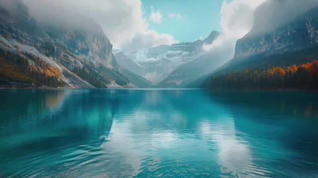 Majestic Lake Mountains and Clouds