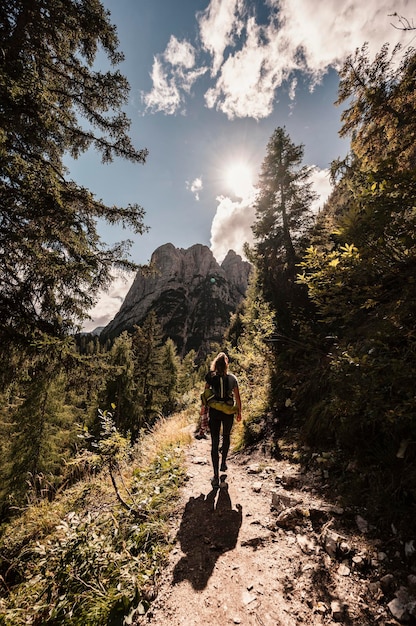 Majestic landscape of Dolomites lake Sorapis with colorful larches and high mountains Wonderful hiking nature scenery in dolomite italy near Cortina d'Ampezzo