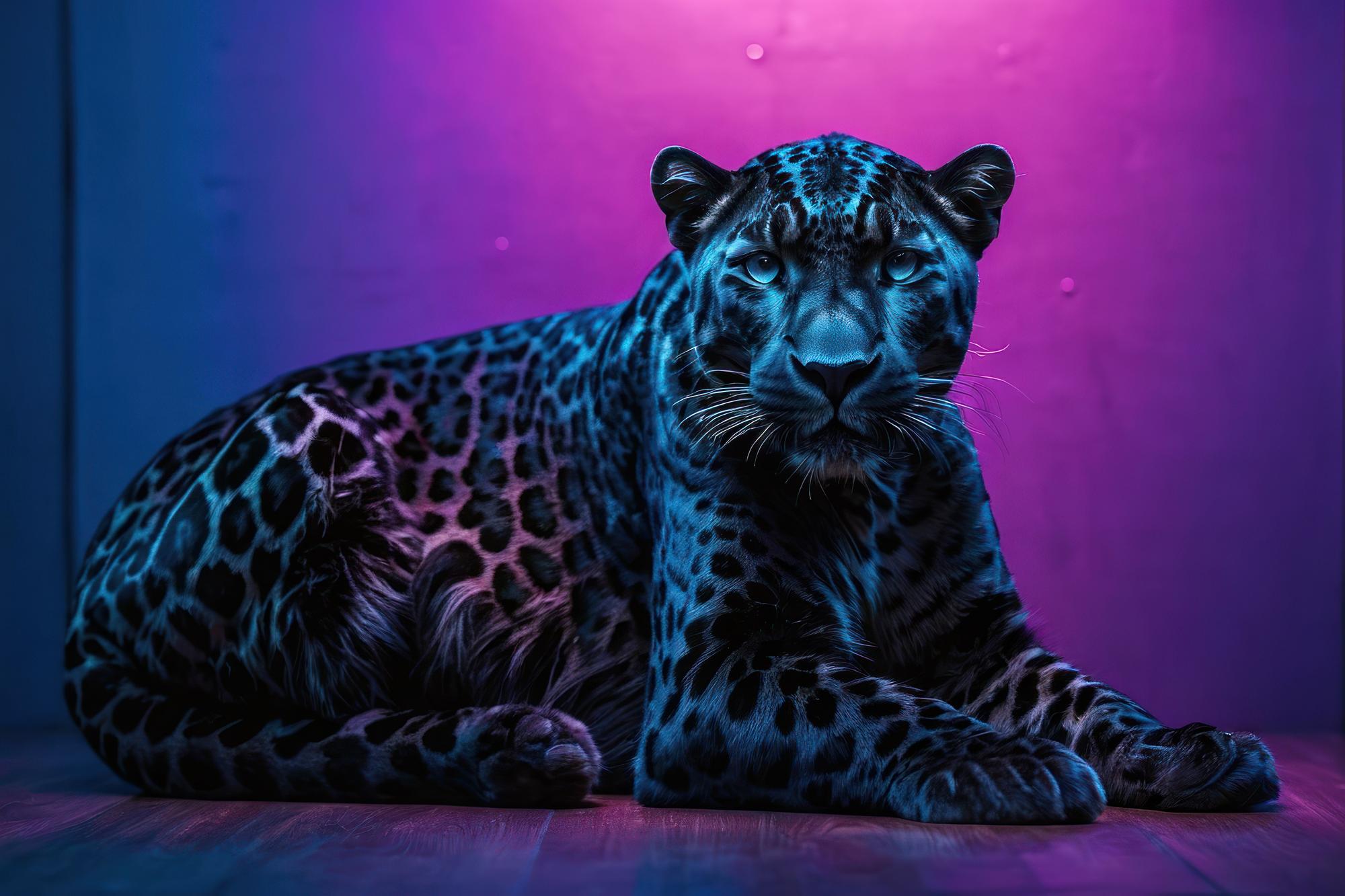 Majestic Leopard Under Neon Lights