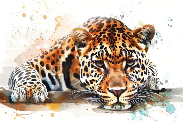 Majestic Leopard Portrait in Watercolor Art