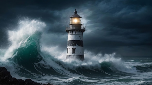 Majestic lighthouse amidst violent waves