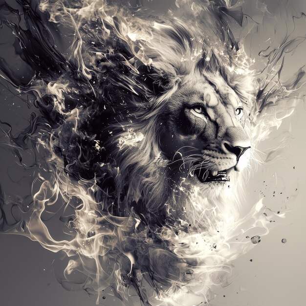 Photo majestic lion in a blaze of glory