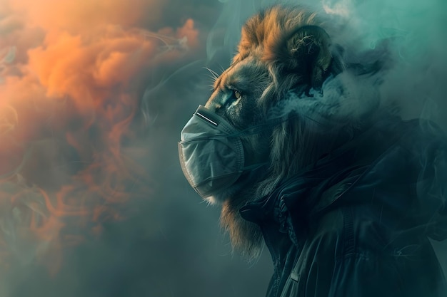 Majestic Lion Erupting in Smoky Apocalyptic Ambiance